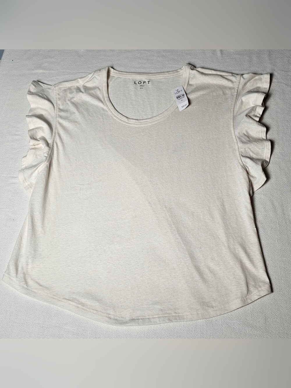 LOFT Ruffle Sleeve Tee Womens Size XL  Cream NWT